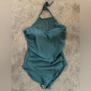 Merona laser cut high neck one piece modest swimsuit
